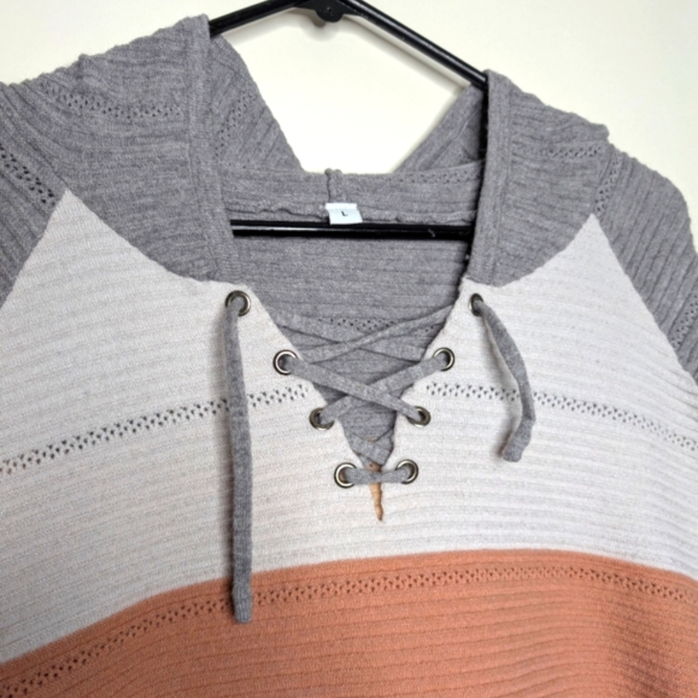 Women's Pastel Color Block Pullover Hoodie with Criss Cross V Neck Size Large - Picture 10 of 16